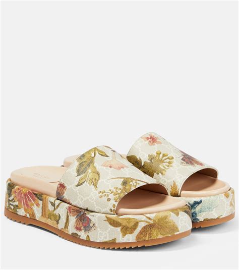 gucci slides aqua floral|gucci floral platform slides.